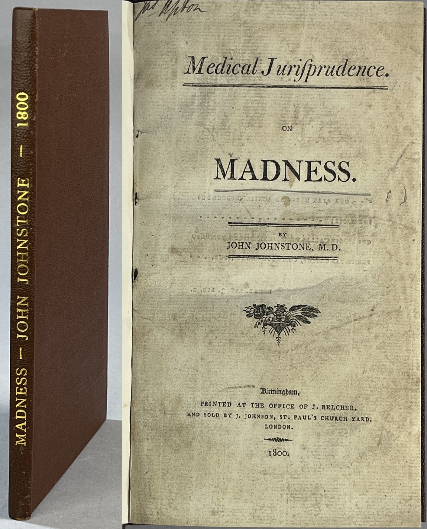 Medical jurisprudence. On madness. By John Johnstone, ...