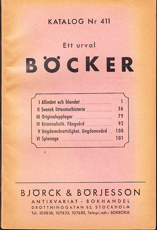 Katalog nr 411. Ett urval böcker. [2320 nr].