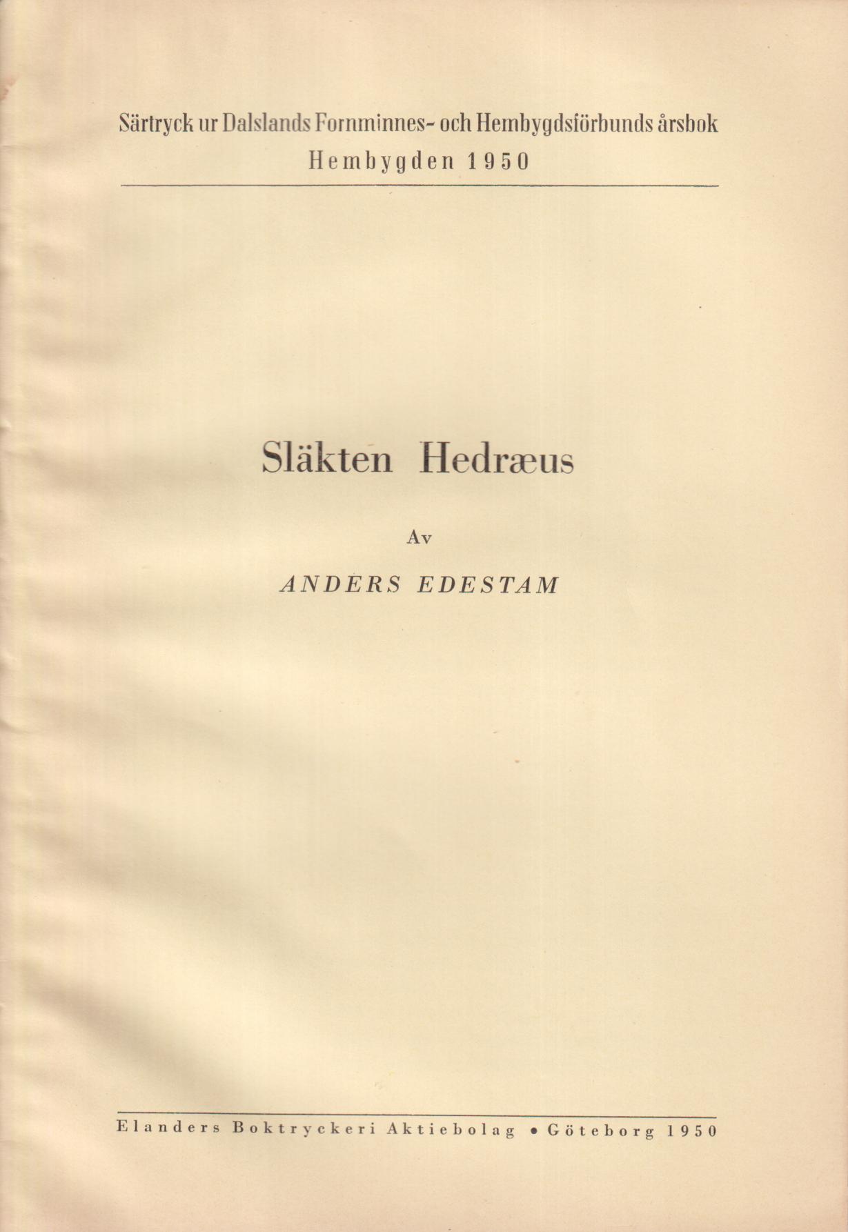 Släkten Hedræus [från Öxanäs i Högsäters sn] [= rubrik].