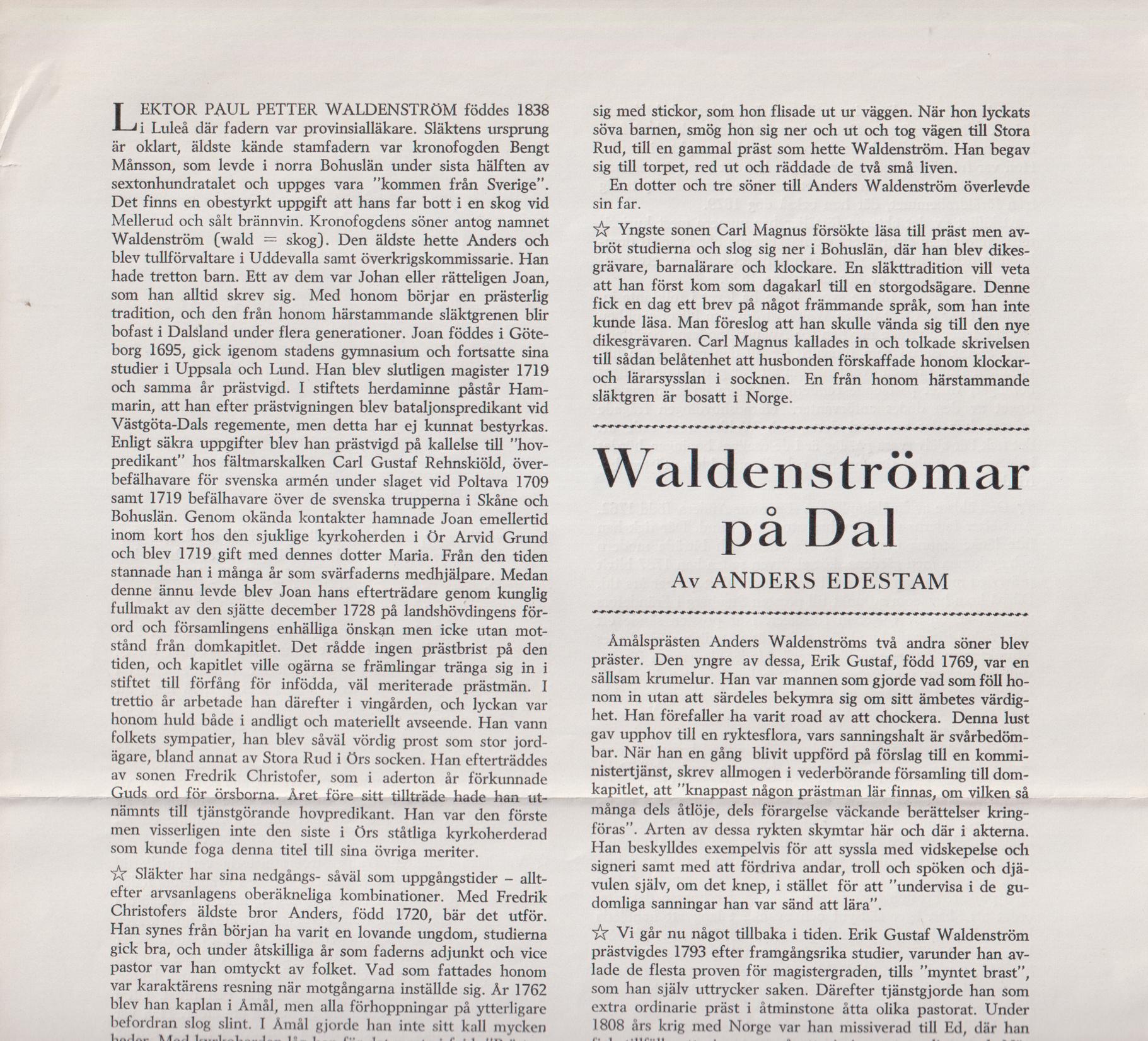 Waldenströmar på Dal [= rubrik].