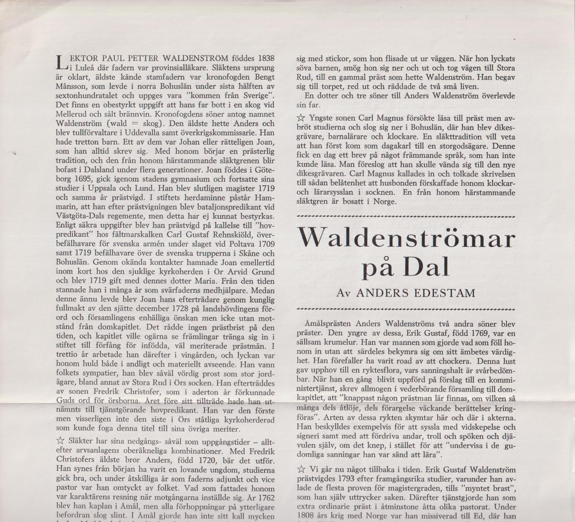 Waldenströmar på Dal [= rubrik].