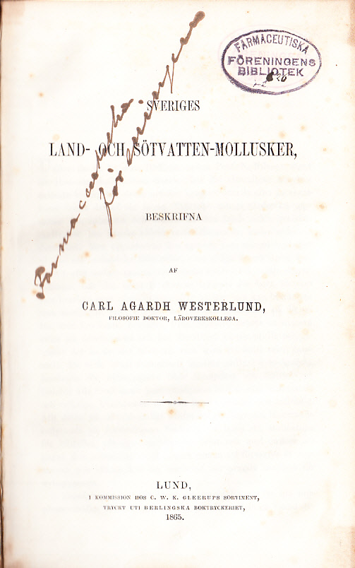 Sveriges land- och sötvatten-mollusker, beskrifna. [Ak. avh.].