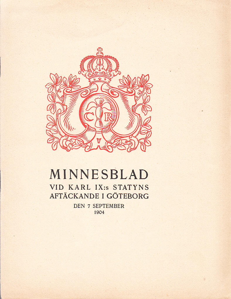 Minnesblad vid Karl IX:s statyns aftäckande i Göteborg den 7 september 1904.