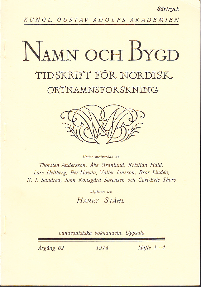 Svenska namn i Bishop Hill. Ur fältanteckningar hösten 1973.