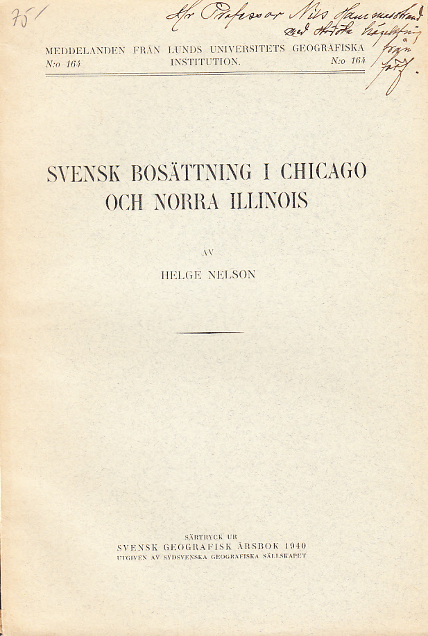 Svensk bosättning i Chicago och Norra Illinois [= rubrik].