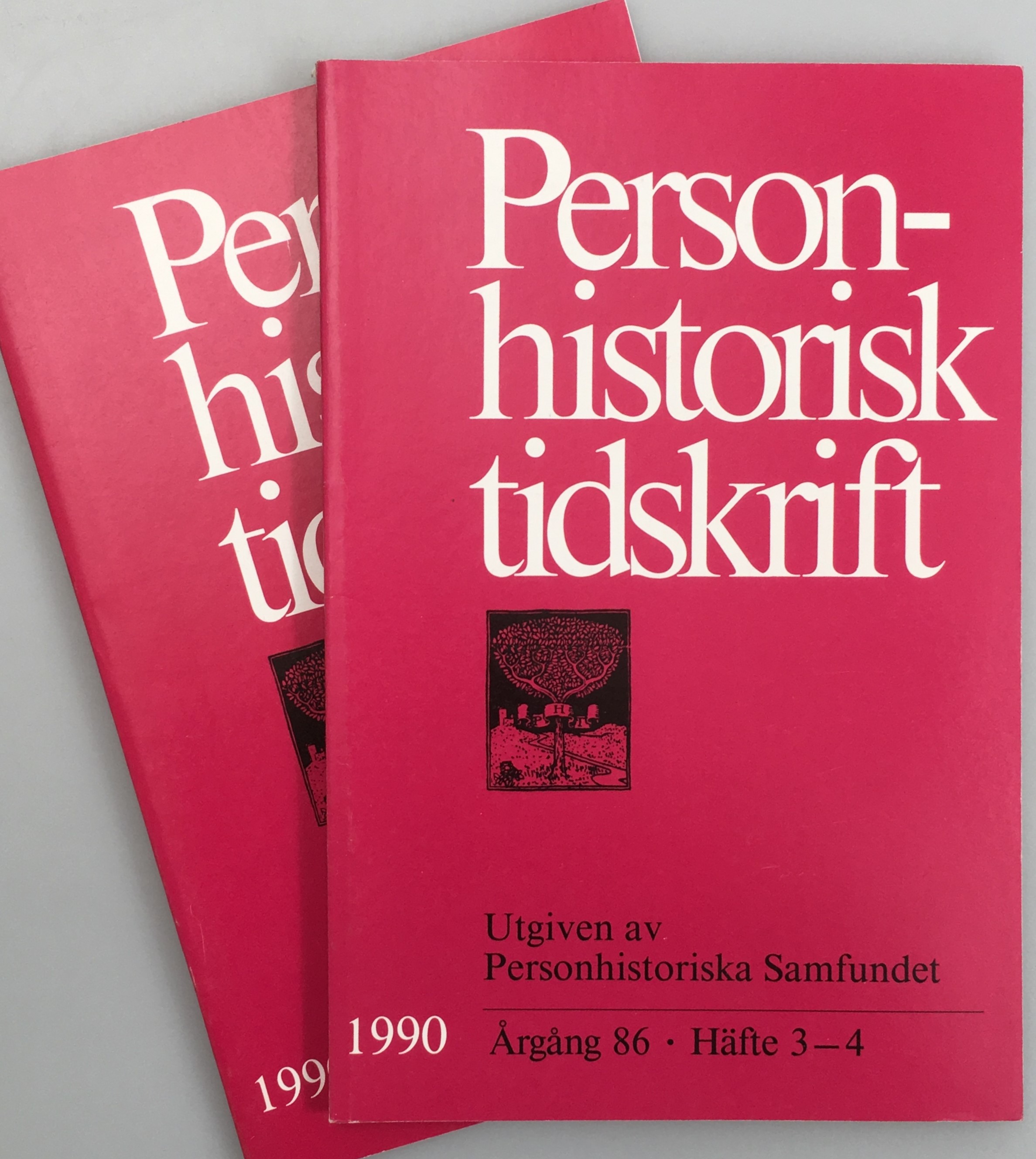 Personhistorisk tidskrift 1990:1-4. Åttiosjätte årgången. Utgiven av Personhistoriska samfundet genom Barbro Schaffer.