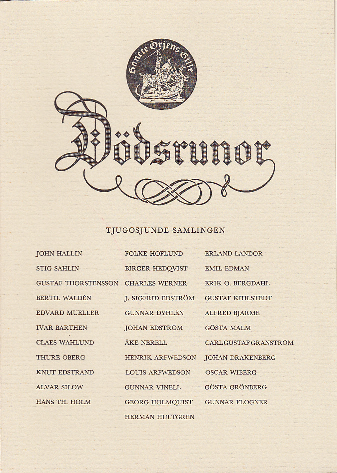 Dödsrunor. Tjugosjunde samlingen. [Utg. av] Sancte Örjens gille.