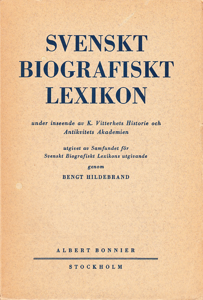 Svenskt Biografiskt Lexikon. Häfte 74 [=Band 15] Fehr - Ferrner. Under redaktion av Bengt Hildebrand.