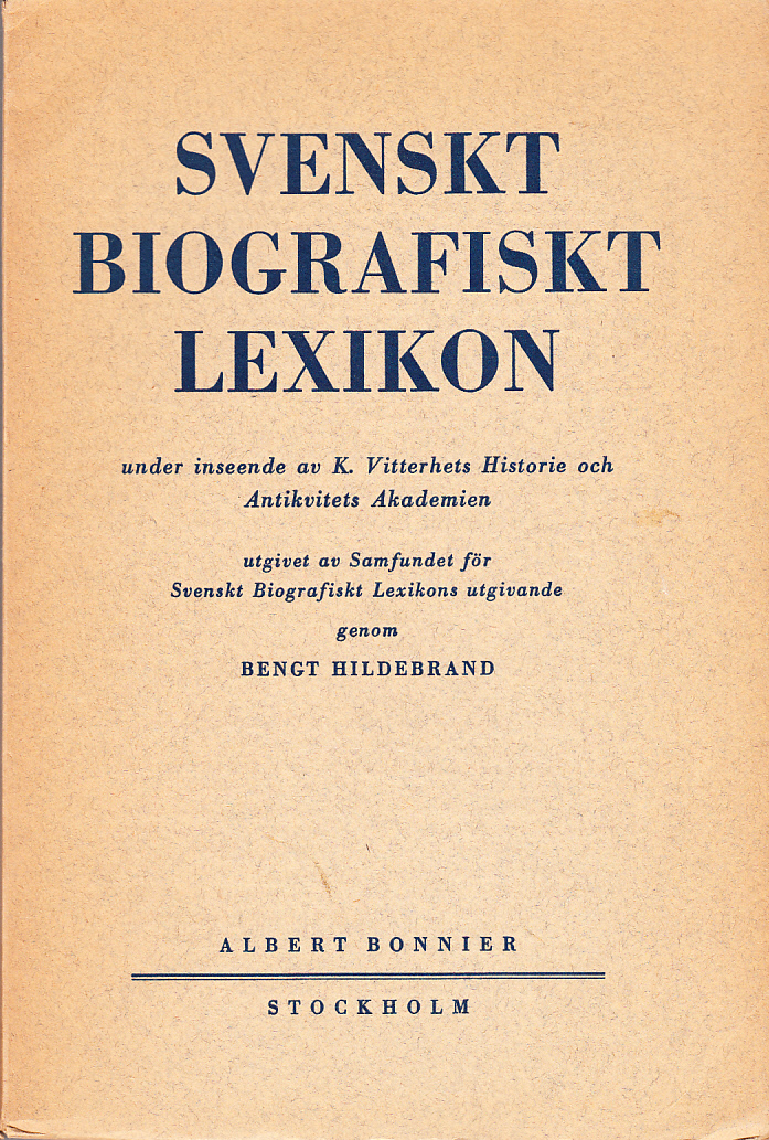 Svenskt Biografiskt Lexikon. Häfte 73 [=Band 15] Faltz - Fehr. Under redaktion av Bengt Hildebrand.