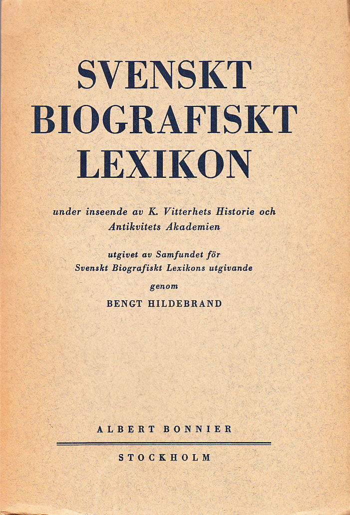 Svenskt Biografiskt Lexikon. Häfte 70 [=Band 14] Eugen - Fahlbeck. Under redaktion av Bengt Hildebrand.