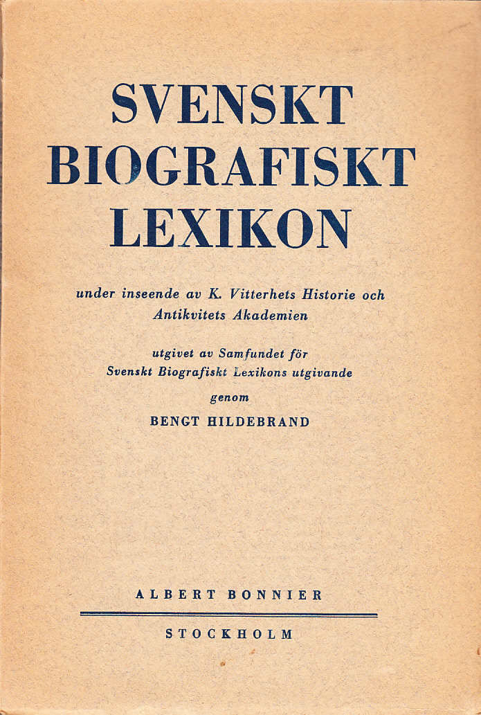 Svenskt Biografiskt Lexikon. Häfte 67 [=Band 14] Ericsson - Erik Birgersson. Under redaktion av Bengt Hildebrand.