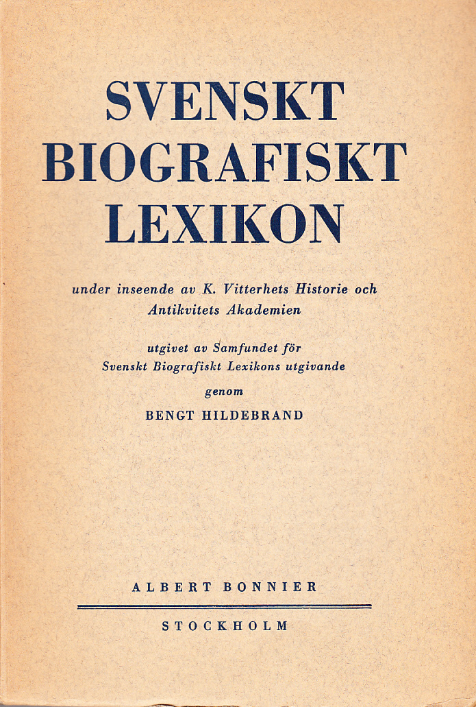 Svenskt Biografiskt Lexikon. Häfte 66 [=Band 14] Envallsson - Ericsson. Under redaktion av Bengt Hildebrand.