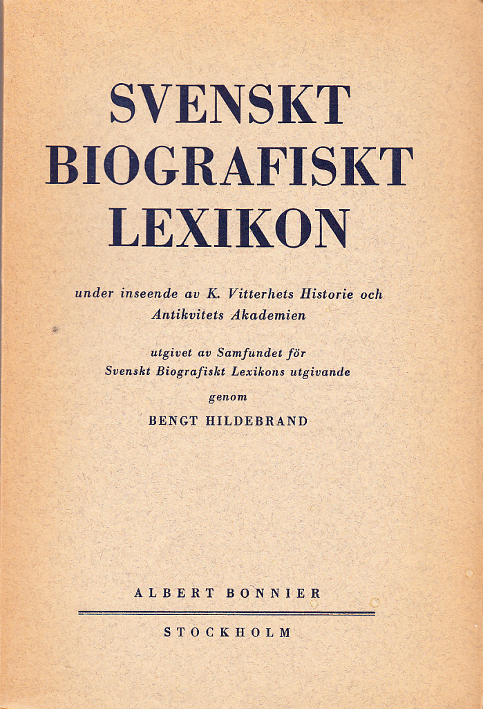 Svenskt Biografiskt Lexikon. Häfte 65 [=Band 13] Engeström - Envall. Under redaktion av Bengt Hildebrand.