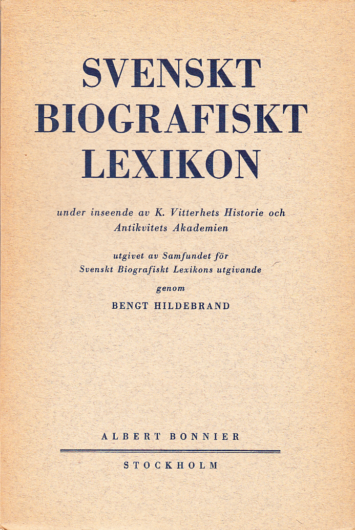 Svenskt Biografiskt Lexikon. Häfte 63 [=Band 13] Elgström - Enblom. Under redaktion av Bengt Hildebrand.