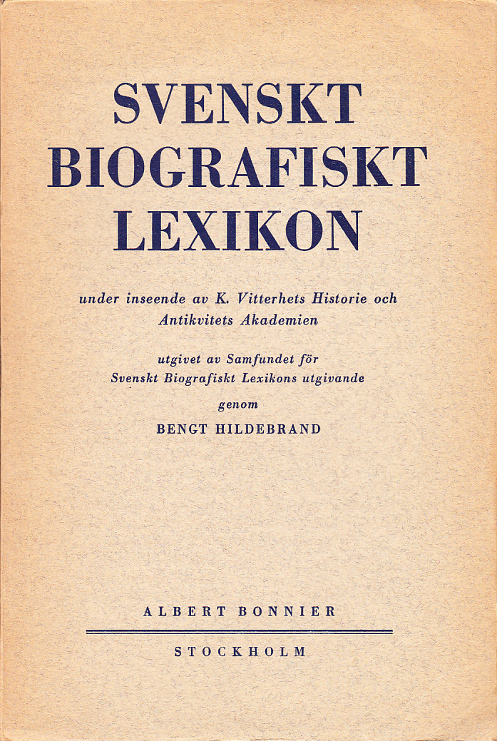 Svenskt Biografiskt Lexikon. Häfte 61 [=Band 13] Ekman - Ekmarck. Under redaktion av Bengt Hildebrand.