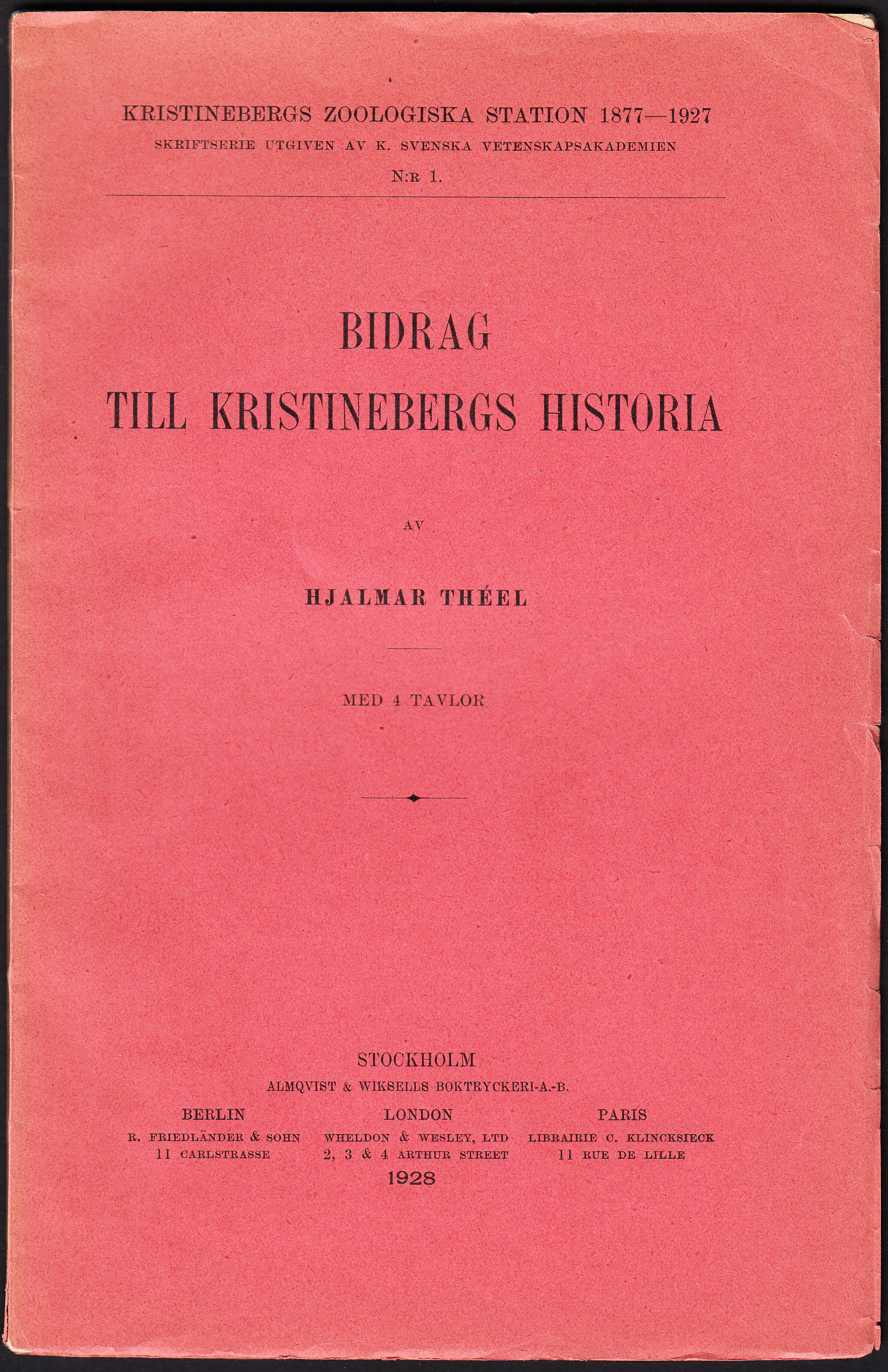 Bidrag till Kristinebergs historia. Med 4 tavlor. [= rubrik]
