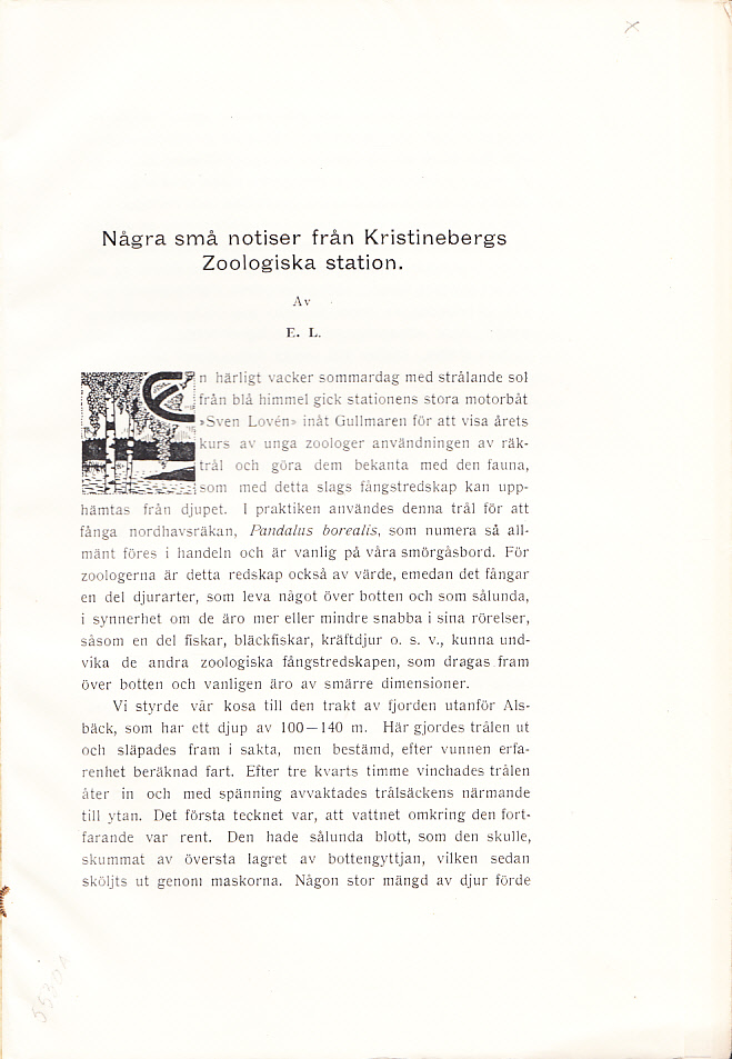 Några små notiser från Kristinebergs Zoologiska station. Av E. L. [= rubrik].