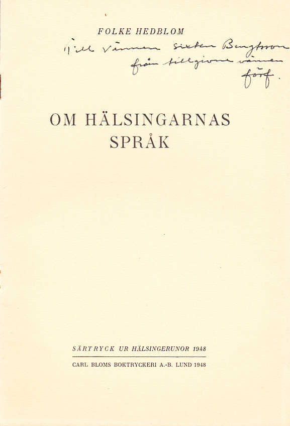 Om hälsingarnas språk [= rubrik].
