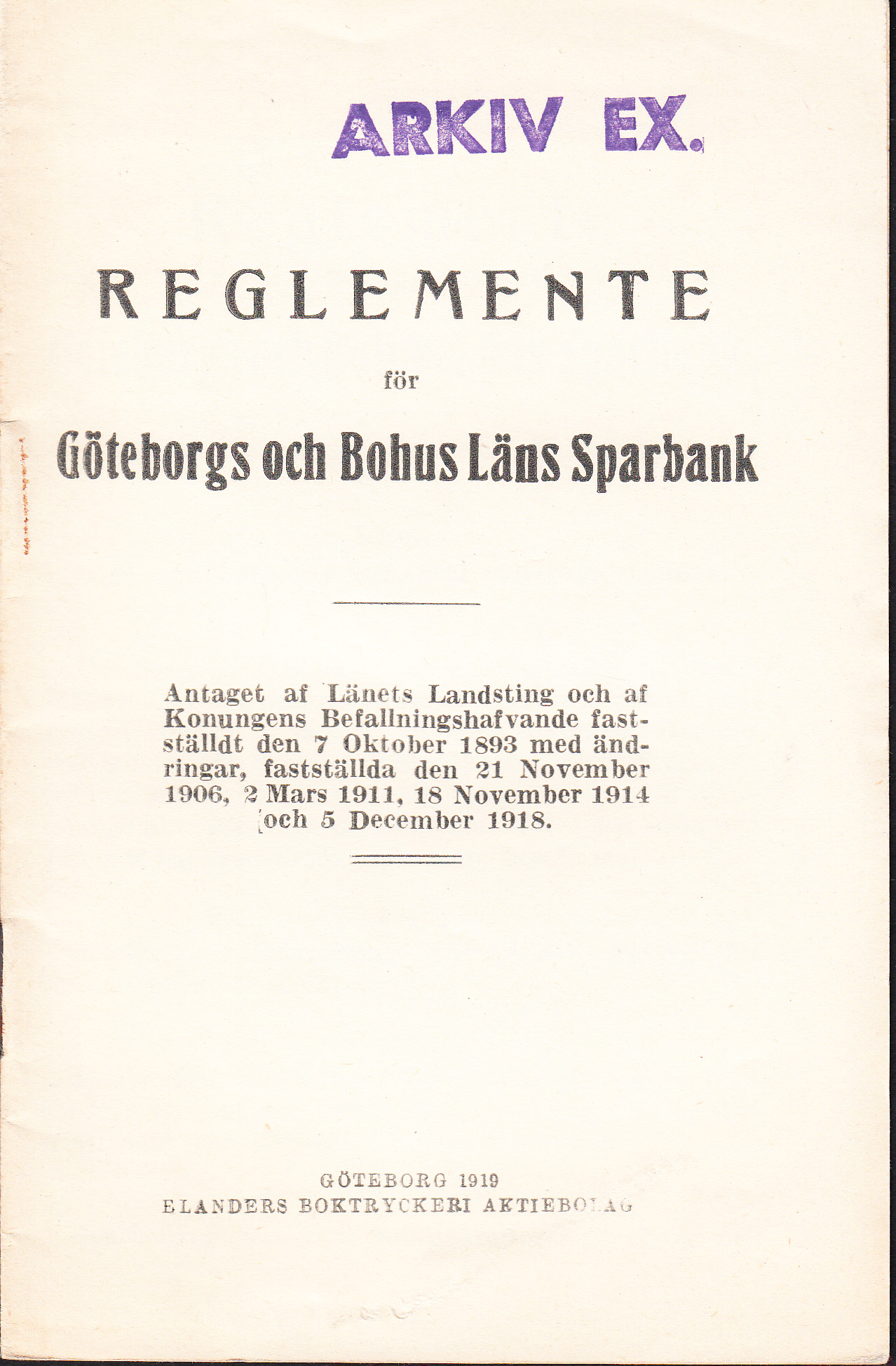 Reglemente för Göteborgs och Bohus Läns Sparbank.