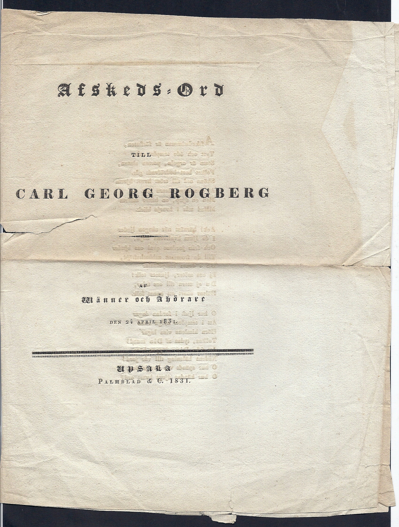 Afskeds-ord till Carl Georg Rogberg. Af wänner och åhörare den 24 april 1831.