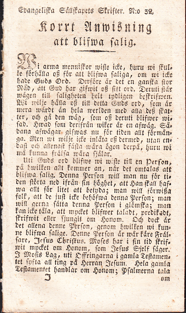 Korrt anwisning att blifwa salig [= rubrik].