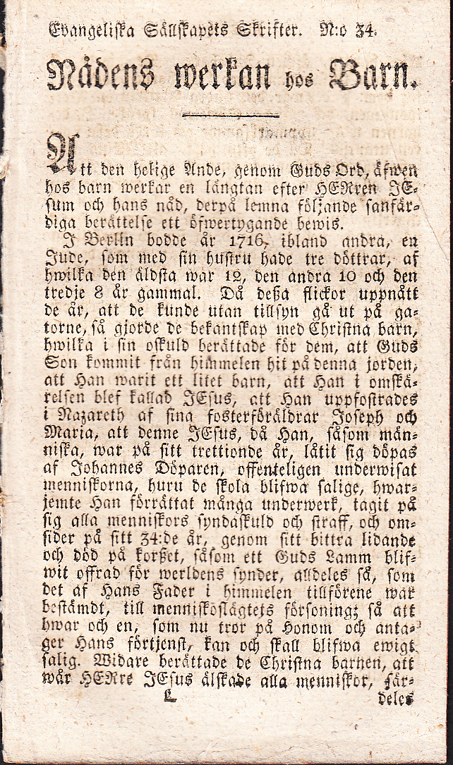 Nådens werkan hos barn [= rubrik].