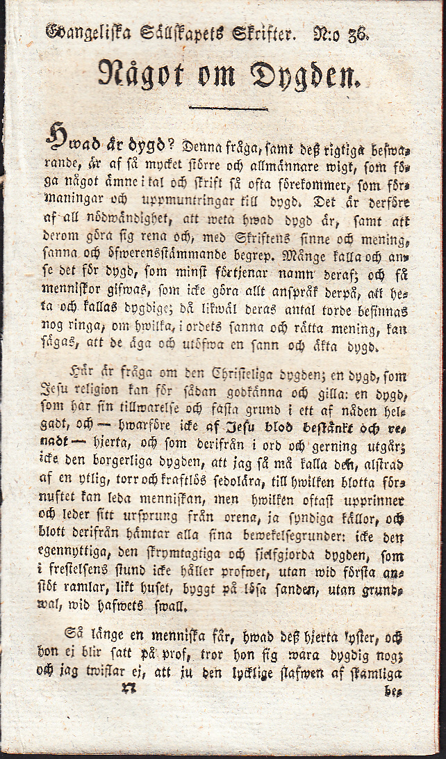 Något om dygden [= rubrik].