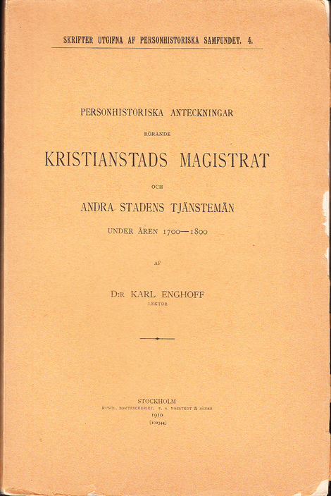 Personhistoriska anteckningar rörande Kristianstads magistrat och andra statens tjänstemän under åren 1700-1800.