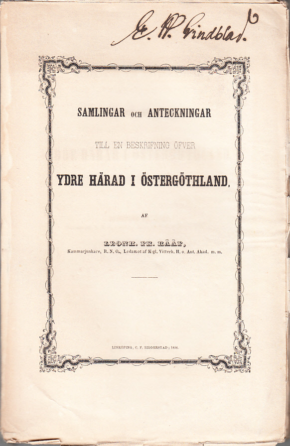 Samlingar och anteckningar till en beskrifning öfver Ydre härad i Östergöthland.