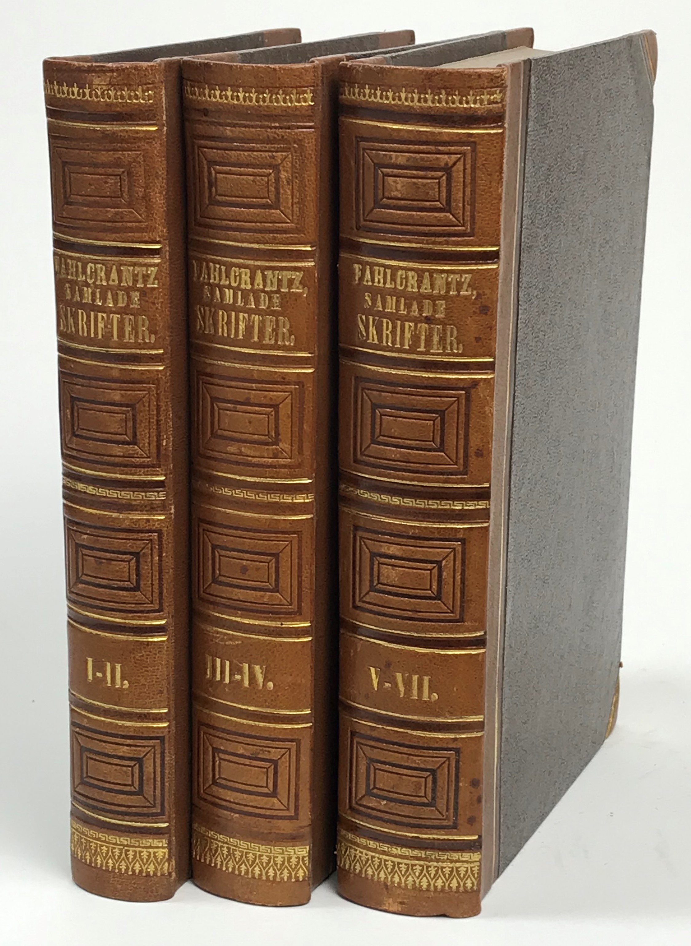 Chr. Er. Fahlcrantz' Samlade skrifter. Första bandet. Ansgarius. Bilder ur nord-apostelns lif. [... Andra bandet. Noachs ark i två våningar; ... Tredje bandet. Strödda dikter; ... Fjerde bandet. Reseminnen (från åren 1835 och 1836); ... Femte bandet. Tal och föredrag vid offentliga tillfällen; ... Sjette bandet. Afhandlingar i vetenskapliga, kyrkliga och vittra ämnen; ... Sjunde bandet. Vitterlek].