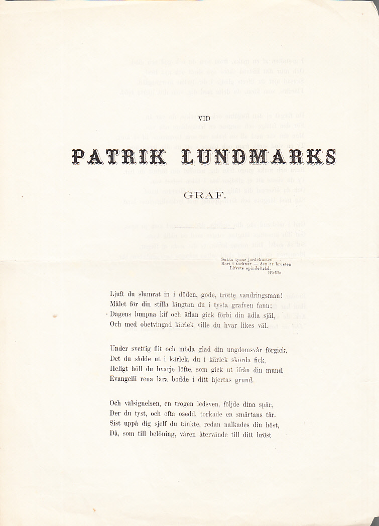 Vid Patrik Lundmarks graf [= rubrik].