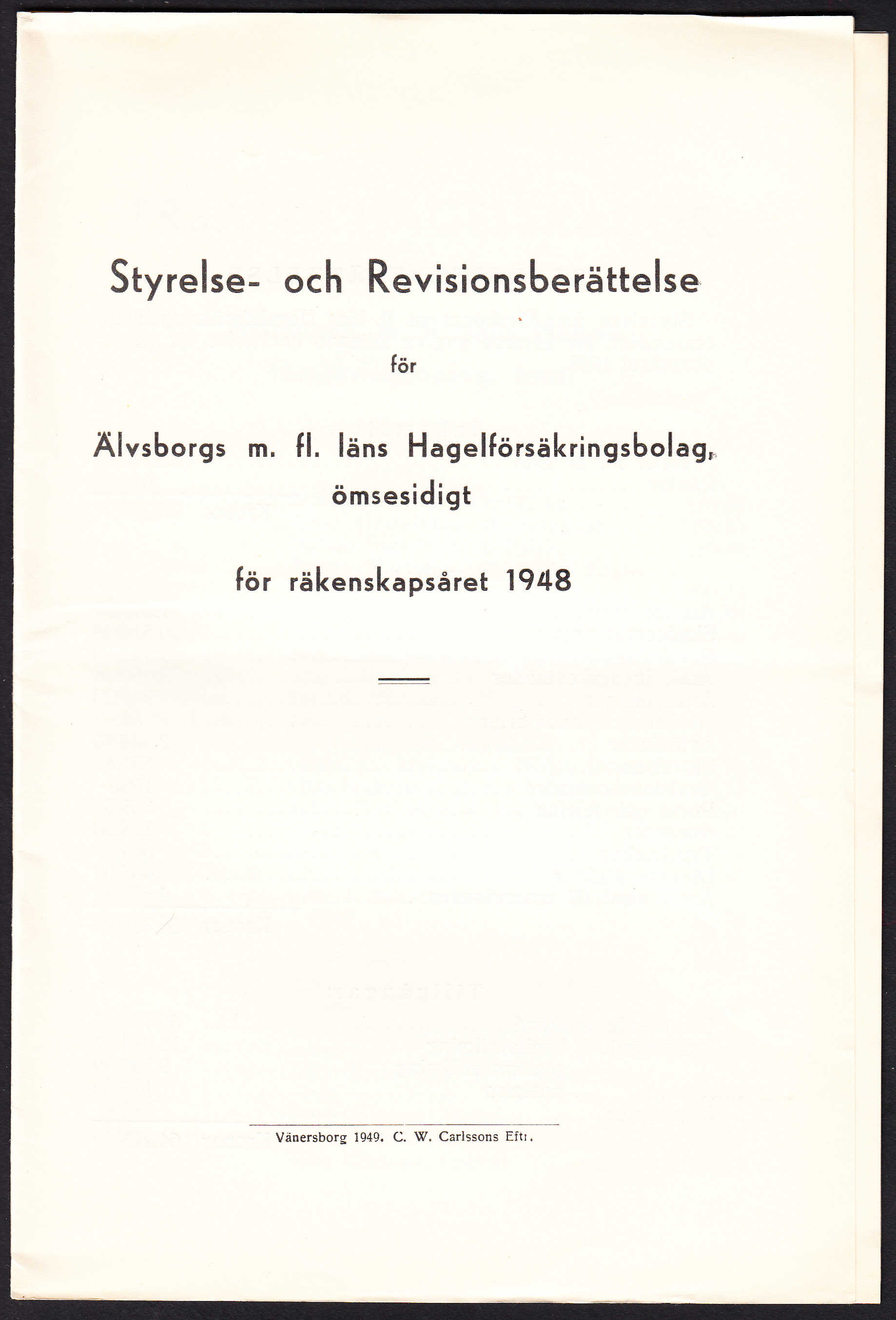 Styrelse- och revisionsberättelse för Älvsborgs m.fl. läns Hagelförsäkringsbolag, ömsesidigt för räkenskapsåret 1948. + Ersatta hagelskador under år 1948 av Älvsborgs m.fl. läns Hagelförsäkringsbolag, öms.