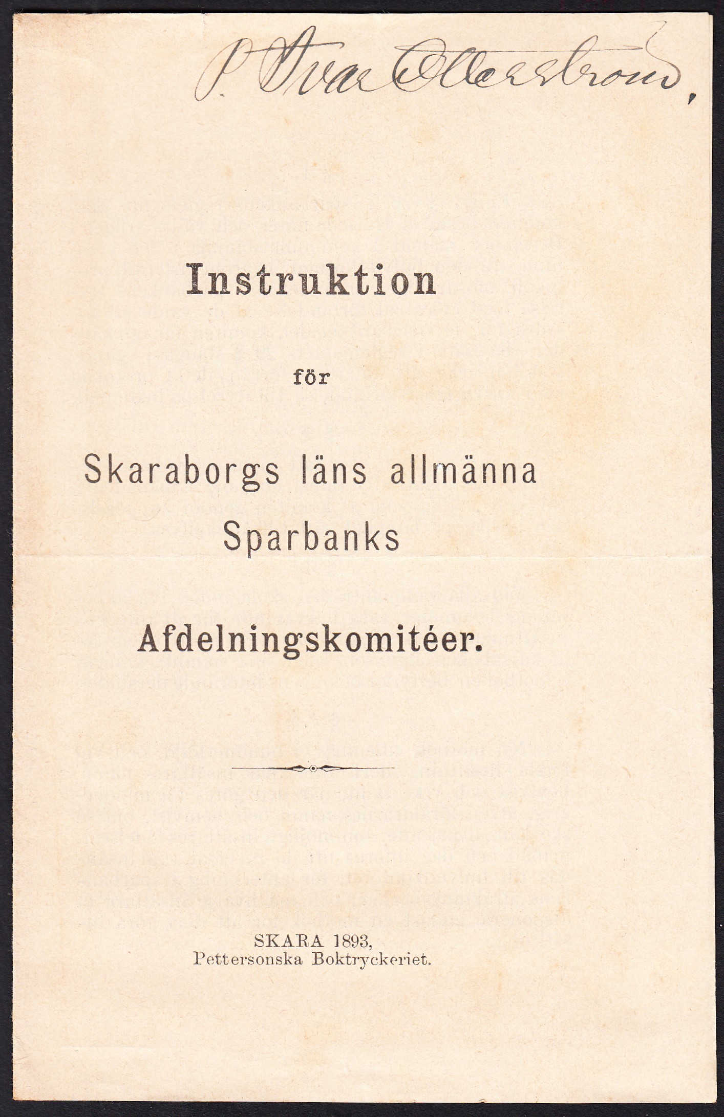 Instruktion för Skaraborgs läns allmänna sparbanks afdelningskomitéer.