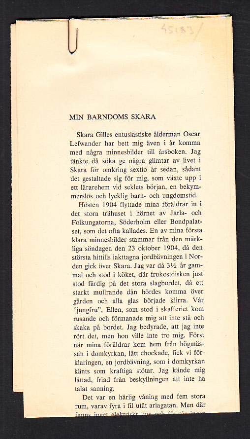 Min barndoms Skara [= rubrik].
