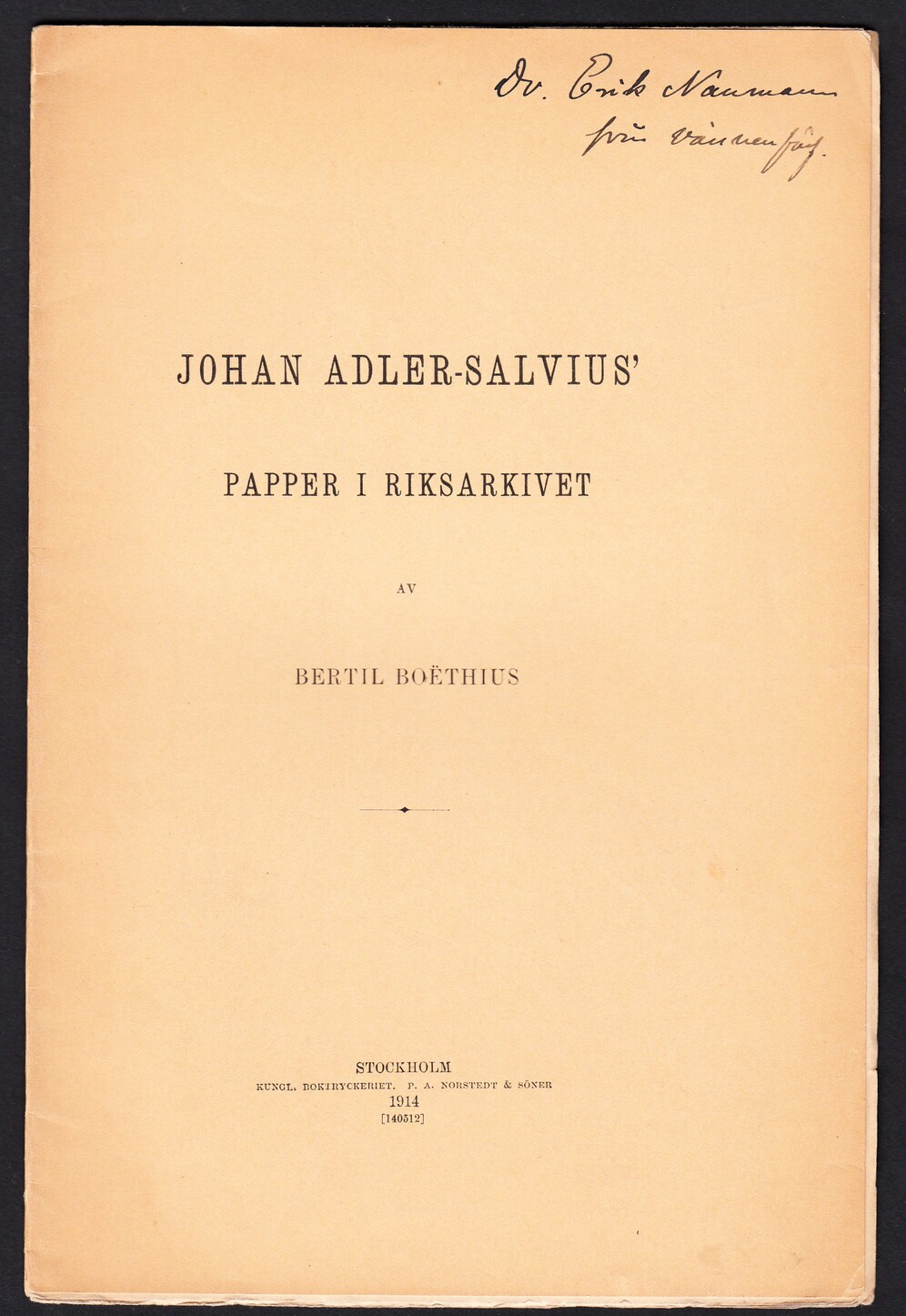 Johan Adler-Salvius’ papper i riksarkivet.