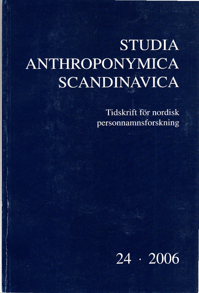 Studia anthroponymica Scandinavica. Tidskrift för nordisk personnamnsforskning. Årgång 24, 2006. Under medverkan av Eva Villarsen Meldgaard, Ola Stemshaug, Ritva Valtavuo-Pfeifer. With English summaries.