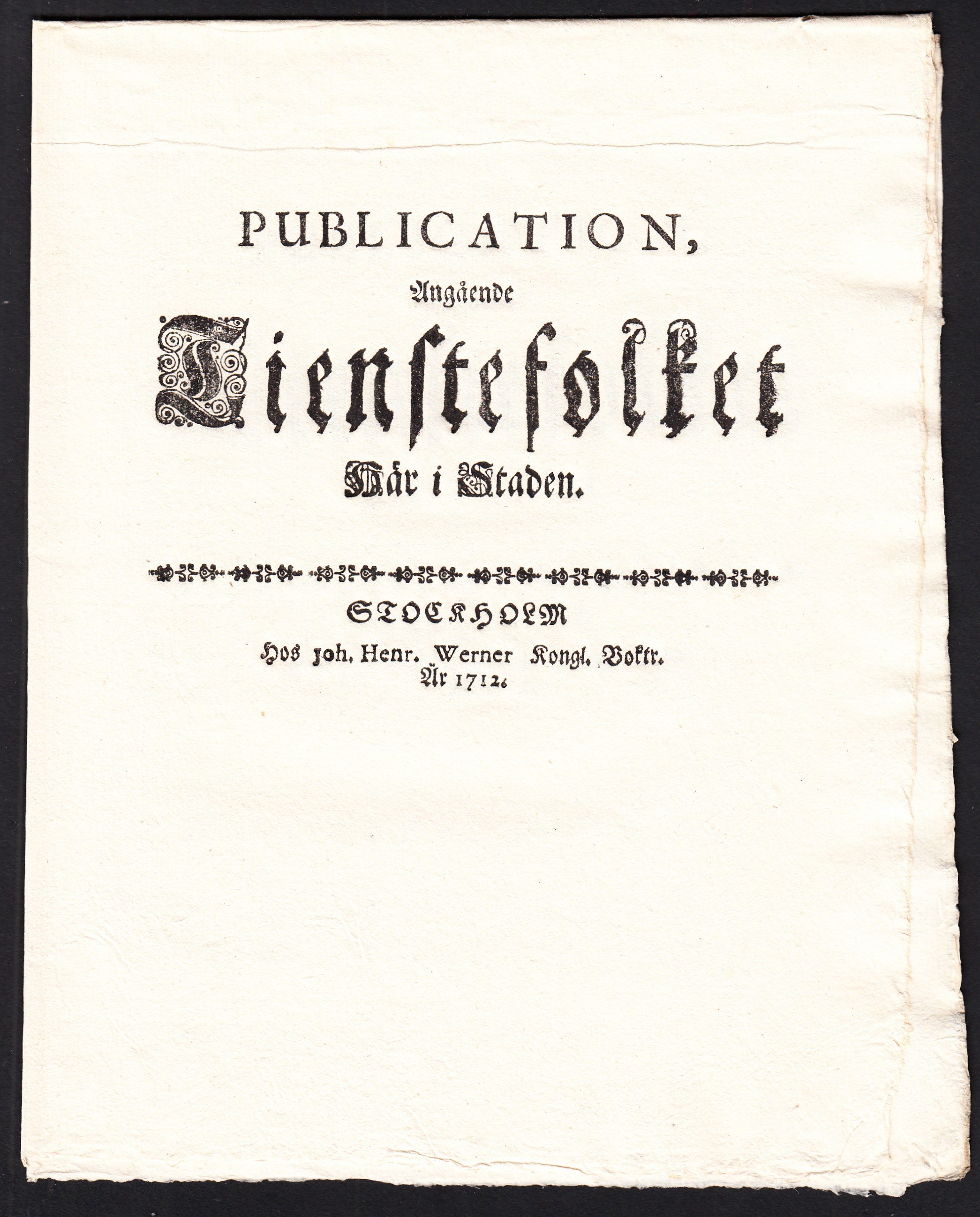 Publication, Angående Tienstefolket Här i Staden.