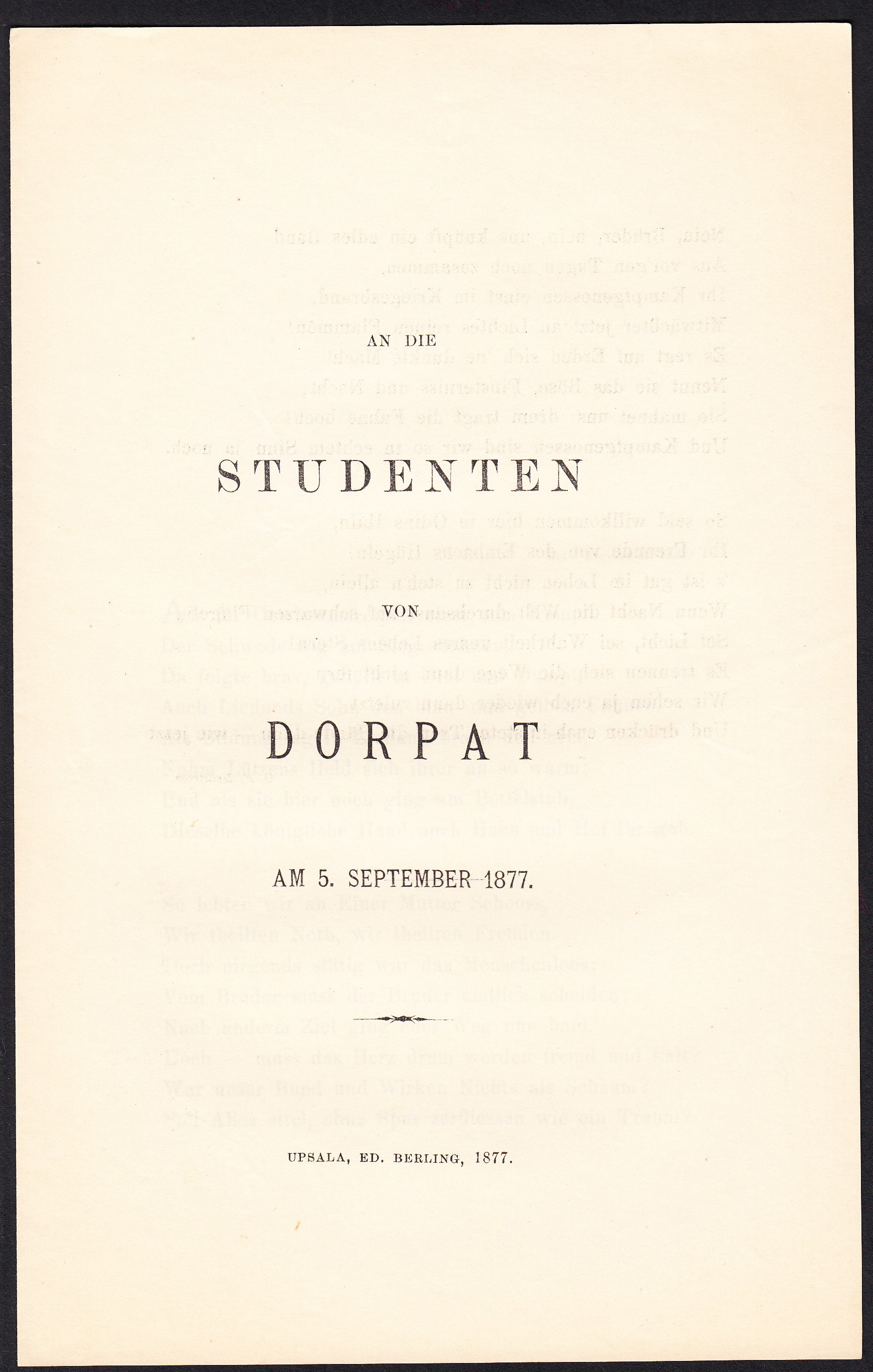 An die studenten von Dorpat am 5. september 1877.