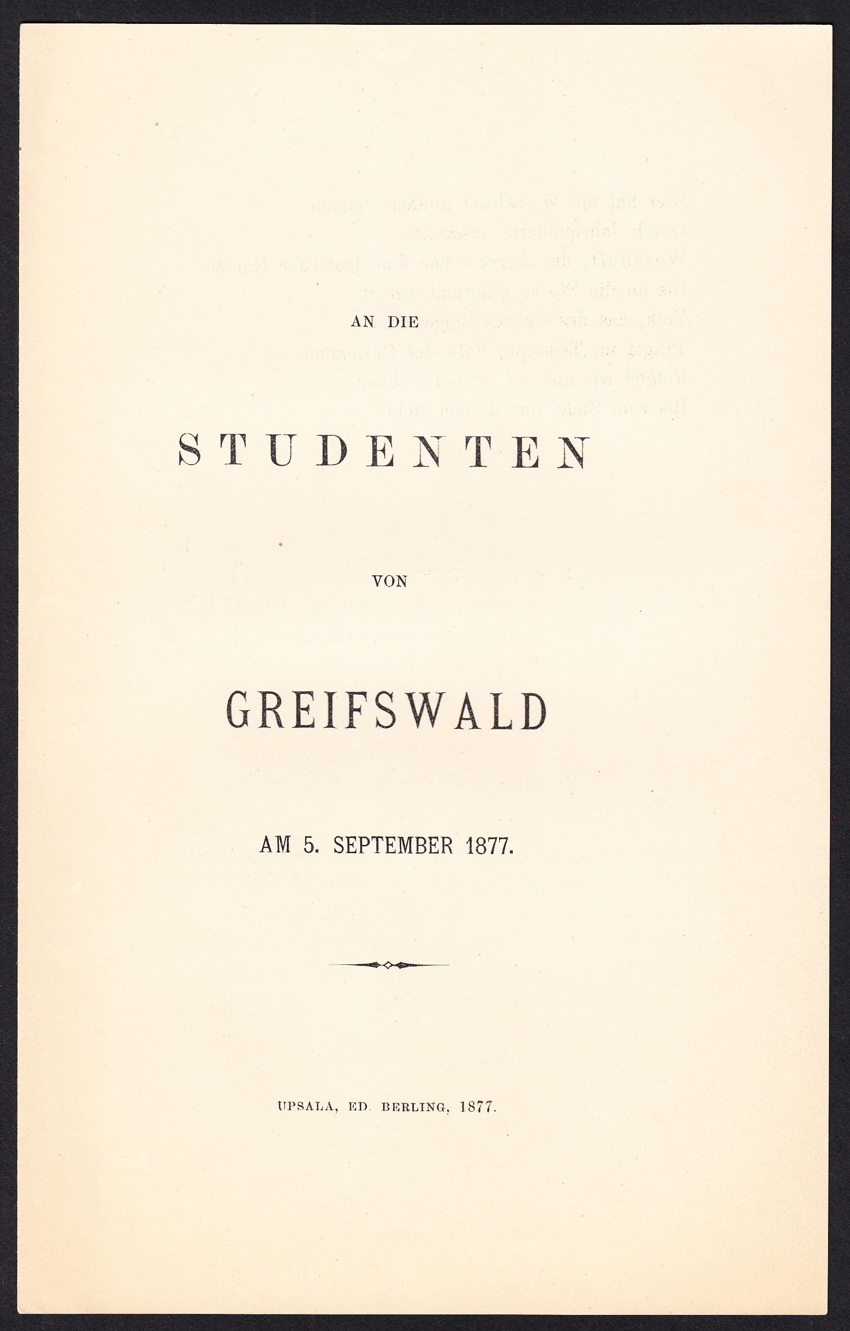 An die studenten von Greifswald am 5. september 1877.