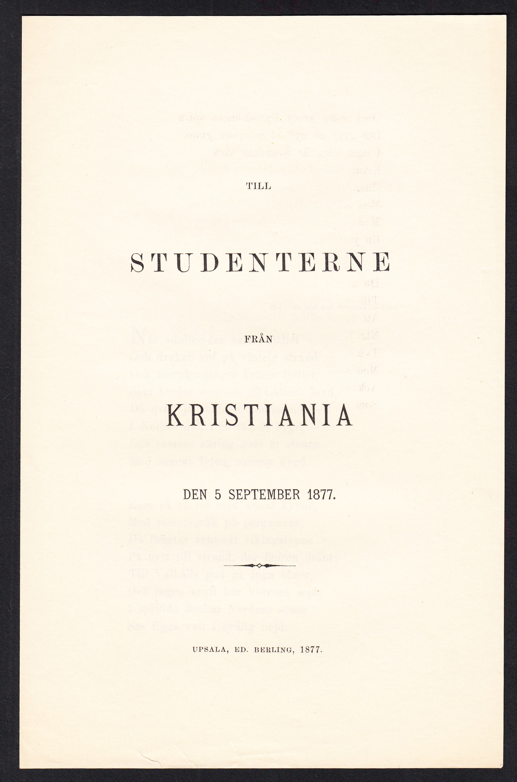 Till studenterne från Kristiania den 5 september 1877.