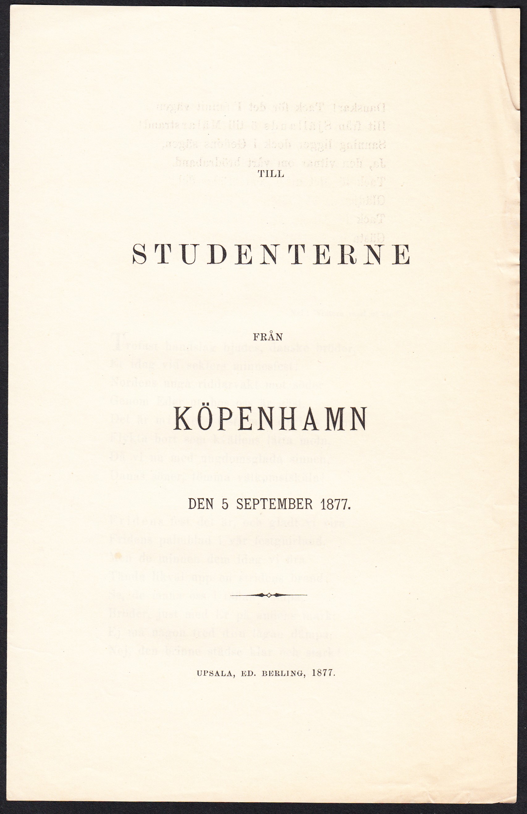 Till studenterne från Köpenhamn den 5 september 1877.