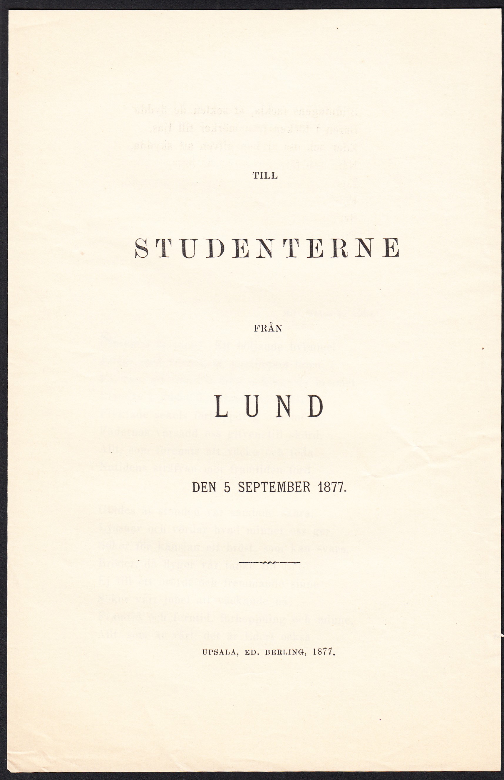 Till studenterne från Lund den 5 september 1877.
