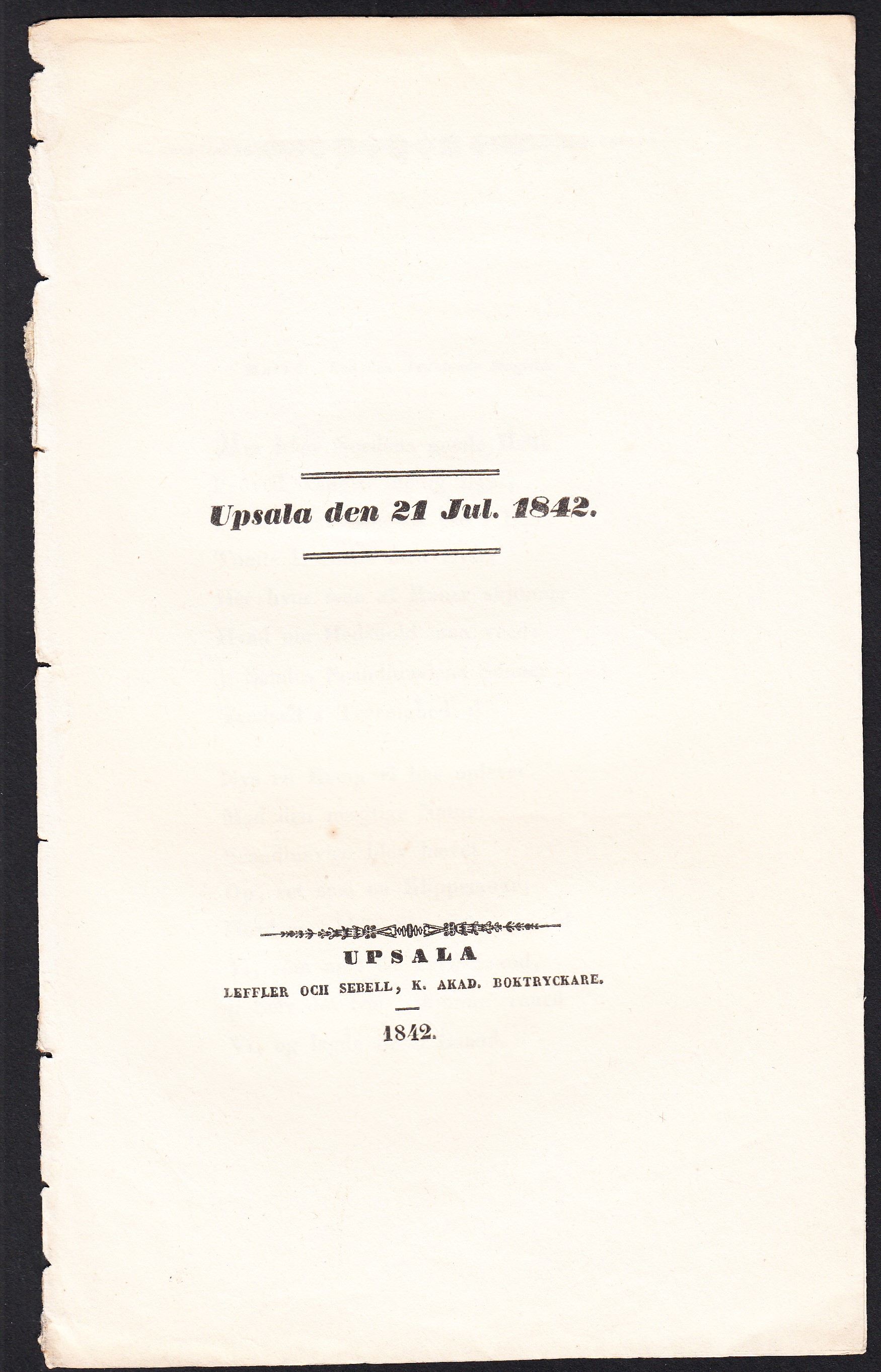 Upsala den 21 jul. 1842.