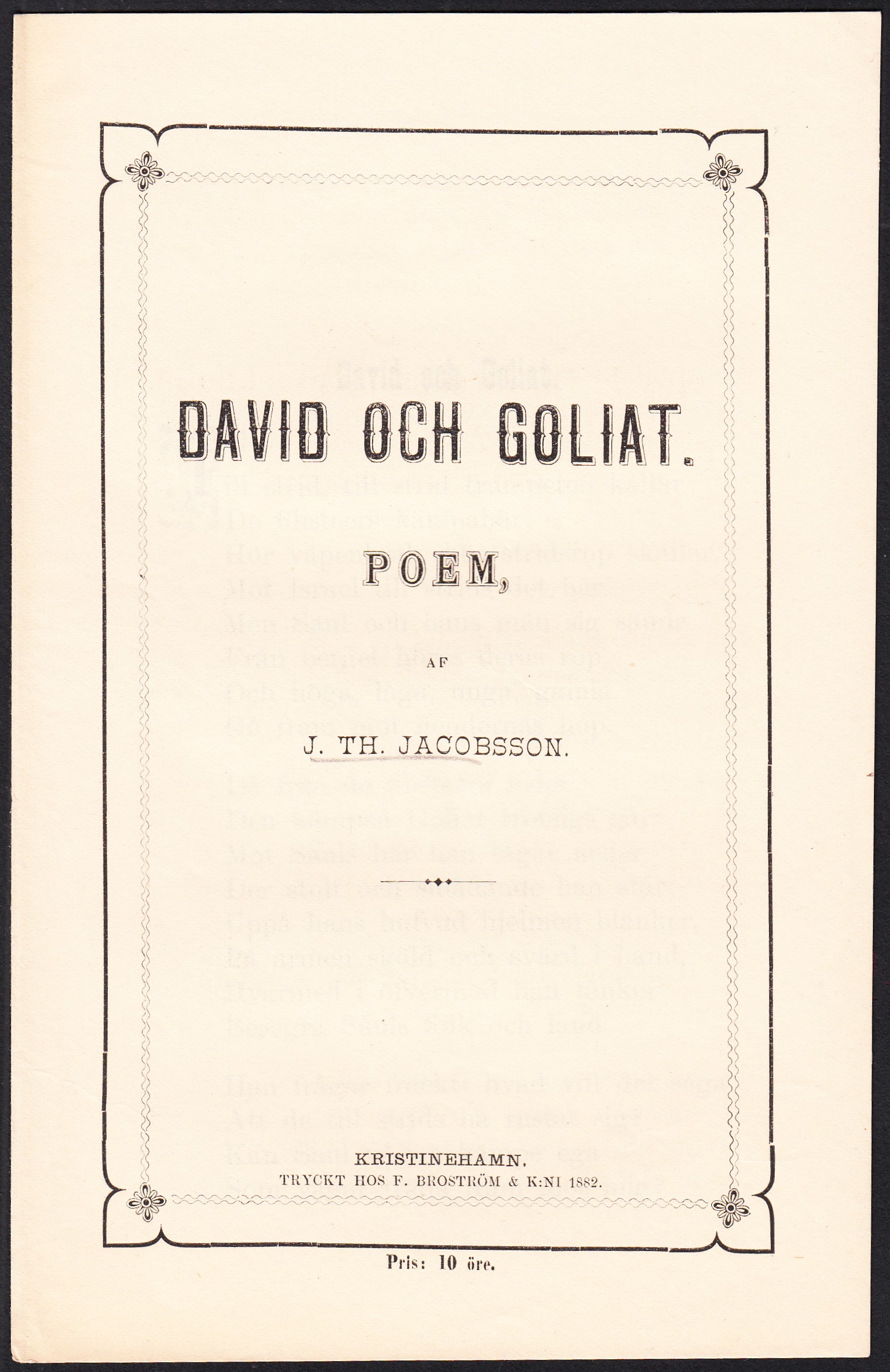 David och Goliat. Poem af J. Th. Jacobsson.
