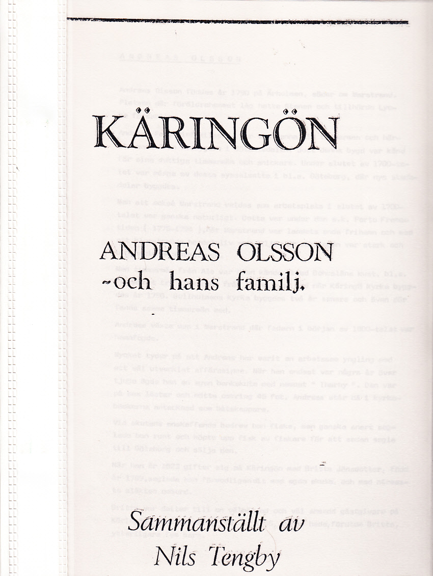 Käringön. Andreas Olsson - och hans familj. Sammanställt.