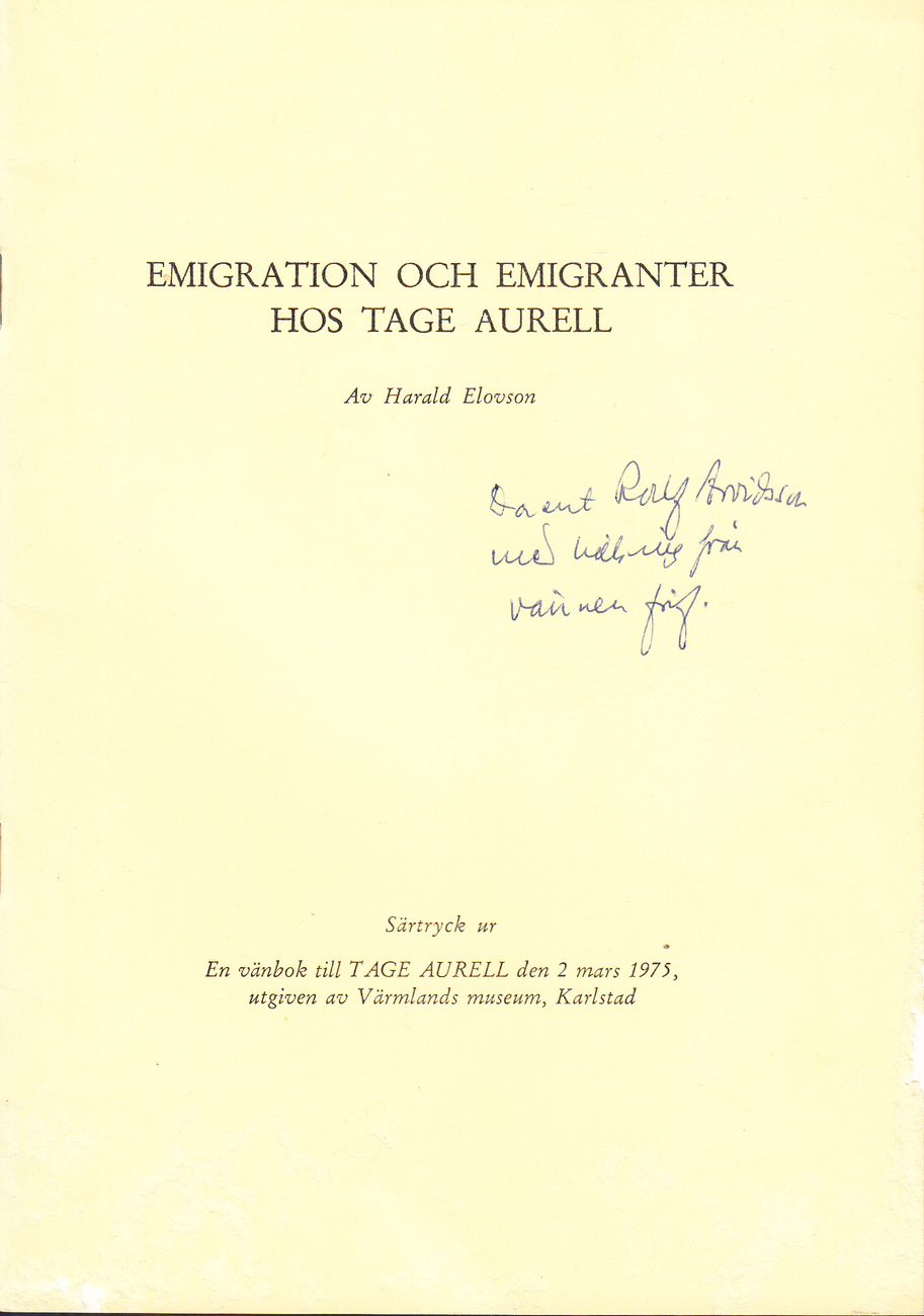 Emigration och emigranter hos Tage Aurell.