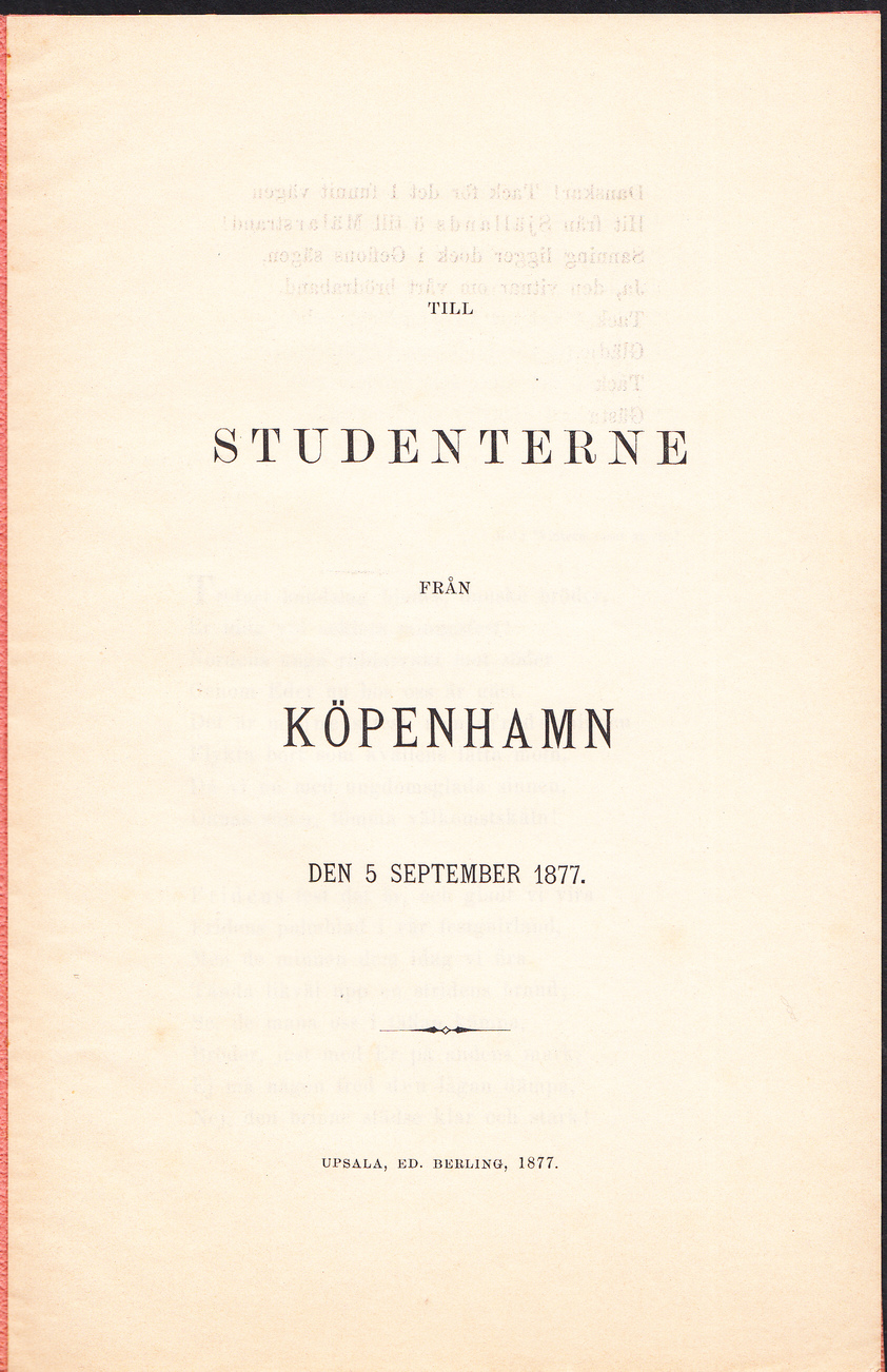 Till studenterne från Köpenhamn den 5 september 1877.
