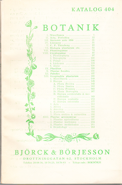 Katalog nr 404. Botanik [= omslagstitel].