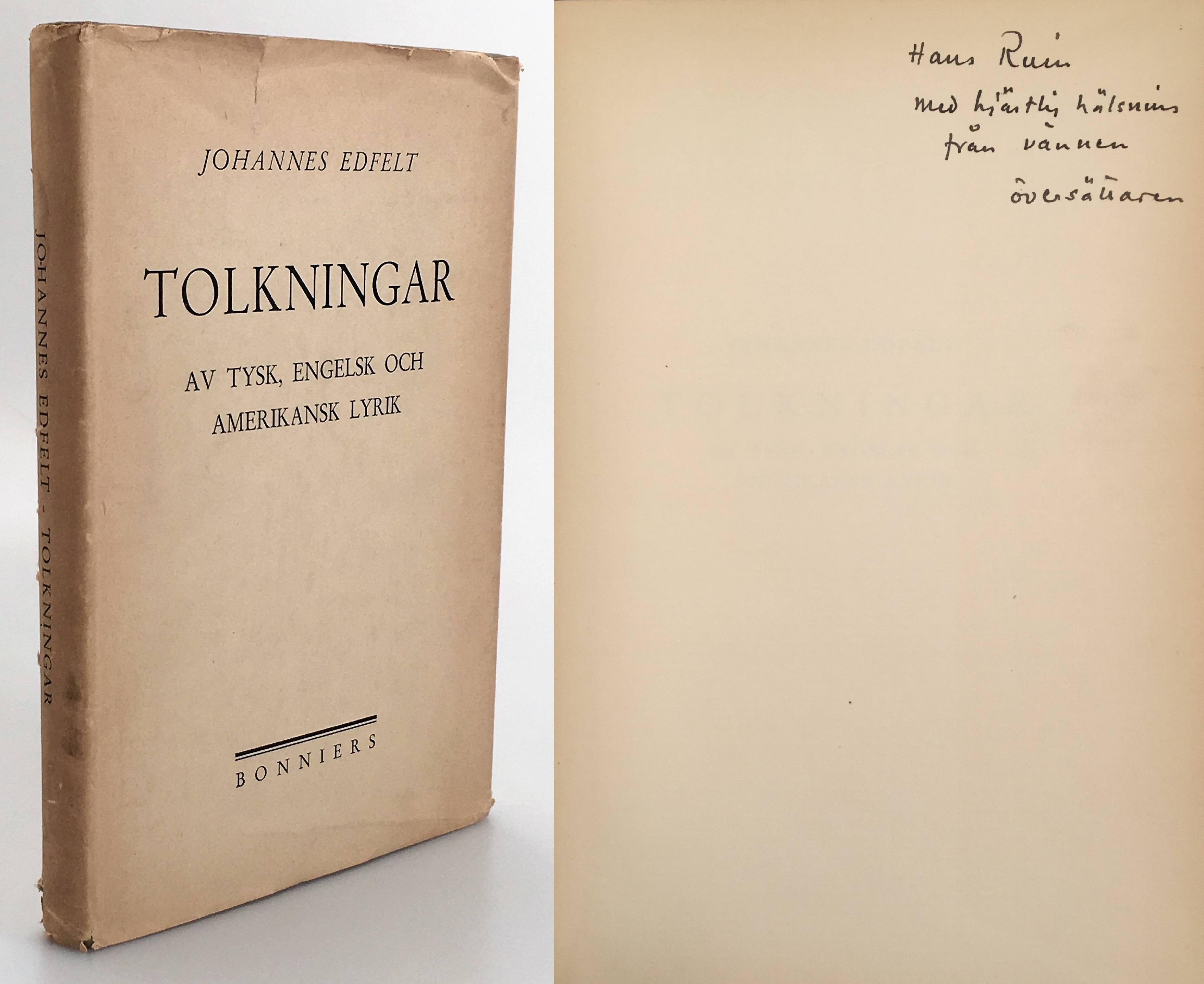 Tolkningar av tysk, engelsk och amerikansk lyrik. [Utg. av] Albert Bonniers förlag.