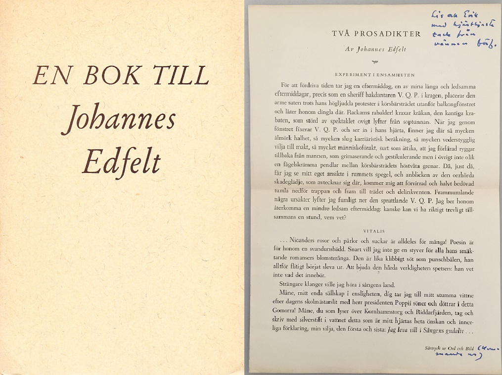 En bok till Johannes Edfelt. [Utg. av] Albert Bonniers förlag.